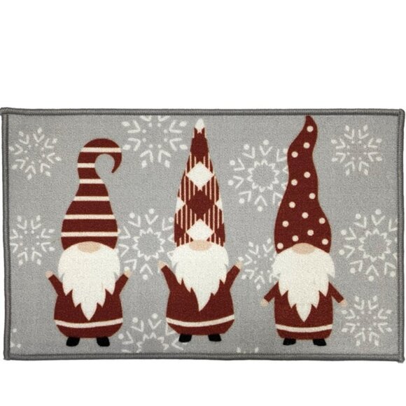 Gnome Snowflake Rug Simply Holiday Christmas Winter Unique Decor Accent Red Gray - Picture 2 of 16